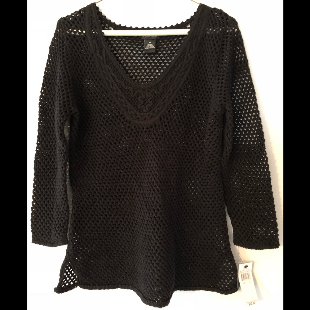 Rafaella NWT Black cotton crochet top